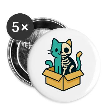 Le chat de Schrödinger - Conception physique - Lot de 5 grands badges (56 mm) - blanc - Devant