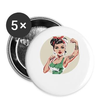 Rockabilly Girl Vintage Retro Girl Power Woman - Buttons large 2.2''/56 mm (5-pack) - white - Front