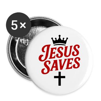 Jésus sauve la croix - Lot de 5 grands badges (56 mm) - blanc - Devant