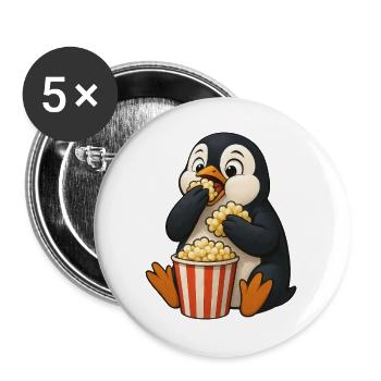 Cute penguin with popcorn in the cinema movie friends - Buttons large 2.2''/56 mm (5-pack) - white - Front