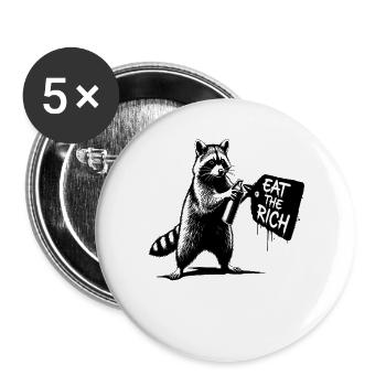 Waschbär Sprayer - EAT THE RICH - Buttons groß 56 mm (5er Pack) - Weiß - Vorne