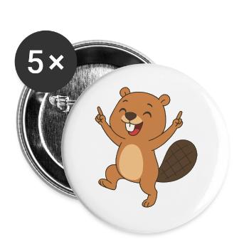 Fröhliches Biberbaby - Busy Beaver Baby - Buttons groß 56 mm (5er Pack) - Weiß - Vorne