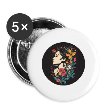 Woman Head Flowers International Women's Day Creative Abstract - Buttons large 2.2''/56 mm (5-pack) - white - Front