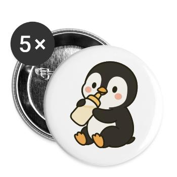 Fläschchen-Pinguin - Buttons groß 56 mm (5er Pack) - Weiß - Vorne