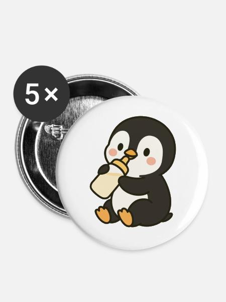 Fläschchen-Pinguin - Buttons groß 56 mm (5er Pack) - Weiß