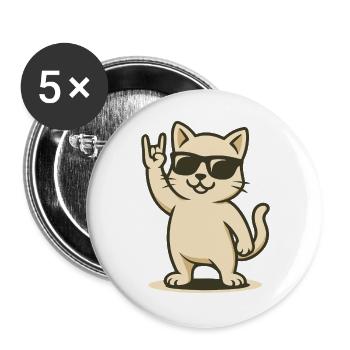 Rock’n’Miau - Buttons groß 56 mm (5er Pack) - Weiß - Vorne