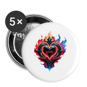 Ein flammendes Herz, das Feuer der Liebe. - Buttons groß 56 mm (5er Pack) - Weiß - Vorne