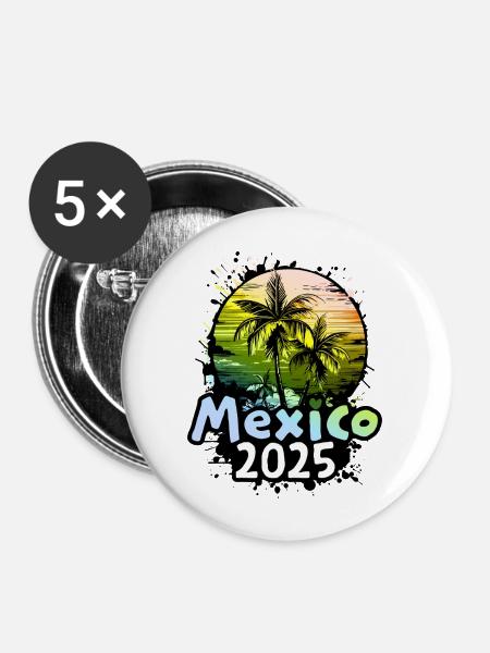 Mexico 2025 - Buttons groß 56 mm (5er Pack) - Weiß