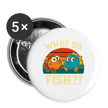 What Da Fisch WTF - Vintage What. Da Fish Cartoon - Buttons large 2.2''/56 mm (5-pack) - white - Front