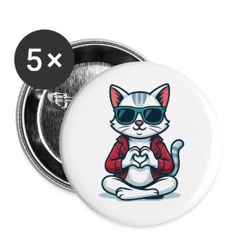 Heartbeat Kitty - Buttons large 2.2''/56 mm (5-pack) - white - Front