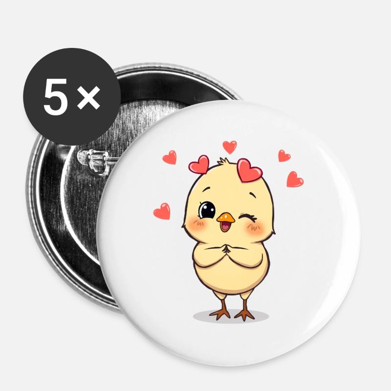 Cuddly chick with heart accessories - Buttons large 2.2''/56 mm (5-pack) - white