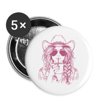 Sippin' in Style – Cool Cow Girl with Drink - Buttons large 2.2''/56 mm (5-pack) - white - Front