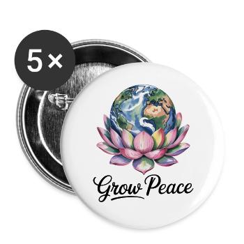 Grow Peace Earth Lotus Chemise - Lot de 5 grands badges (56 mm) - blanc - Devant