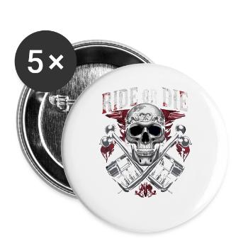 Motorrad Totenkopf Ride or Die Biker Chopper Rock - Buttons groß 56 mm (5er Pack) - Weiß - Vorne
