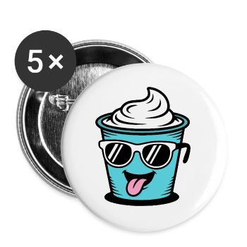 Becher Crème Frech Joghurt Rahm Sahne Eis Pudding - Buttons groß 56 mm (5er Pack) - Weiß - Vorne