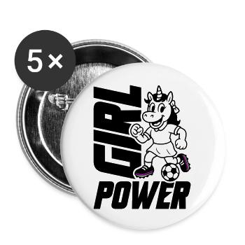 Fussball Einhorn Girl Power - Buttons groß 56 mm (5er Pack) - Weiß - Vorne