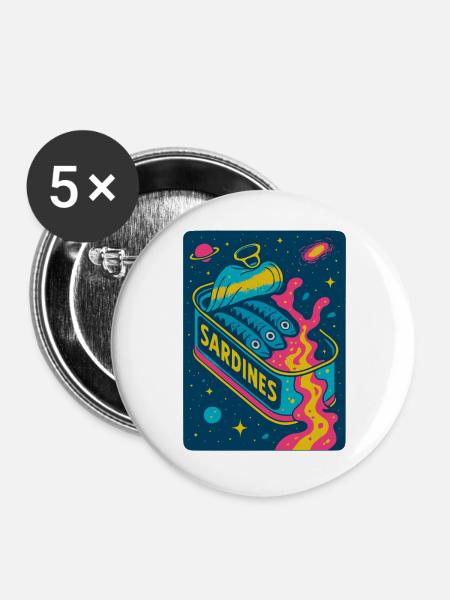 Kosmische Sardinen Retro Kunst - Buttons groß 56 mm (5er Pack) - Weiß