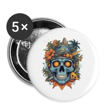 Futuristic skull with nature motifs - Buttons large 2.2''/56 mm (5-pack) - white - Front