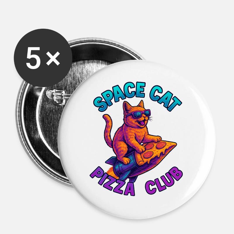 Pizza SpaceCat - Buttons large 2.2''/56 mm (5-pack) - white