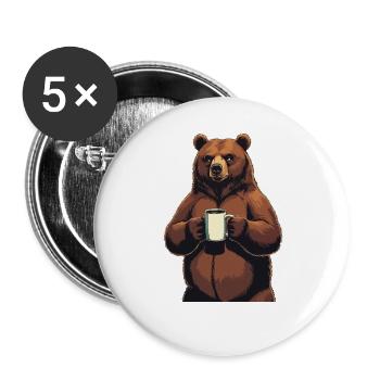 Grim Bear Tasse à café Ours Café Fatigué - Lot de 5 grands badges (56 mm) - blanc - Devant