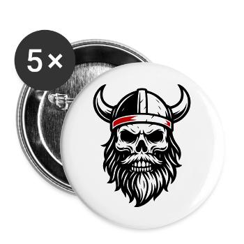 Viking Skull - Buttons large 2.2''/56 mm (5-pack) - white - Front