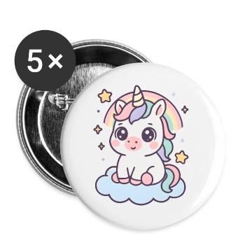 Kawaii Unicorn on Cloud with Rainbow Stars - Buttons large 2.2''/56 mm (5-pack) - white - Front