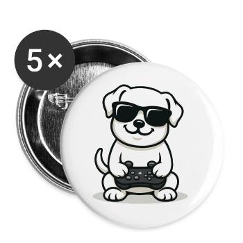 Chiot joueur - Lot de 5 grands badges (56 mm) - blanc - Devant