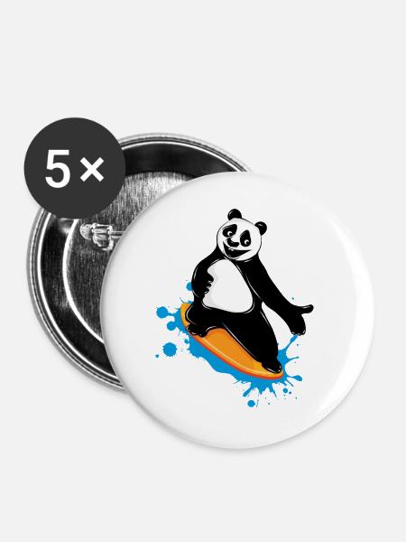 Surfender Panda Bär im Graffiti Stil - Buttons groß 56 mm (5er Pack) - Weiß