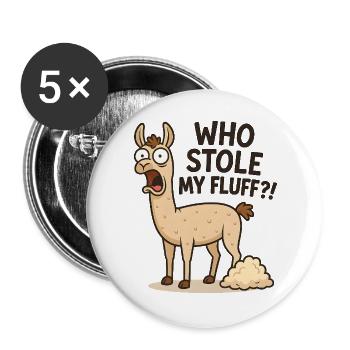 Humorvolles Lama mit Flusen - Buttons groß 56 mm (5er Pack) - Weiß - Vorne