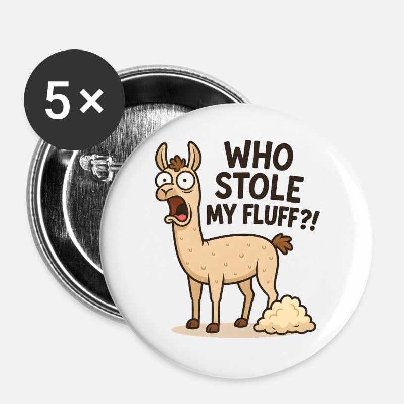 Humorous llama with fluff - Buttons large 2.2''/56 mm (5-pack) - white