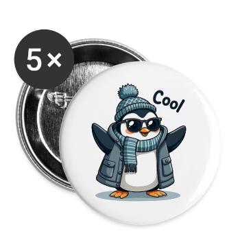 Coolguin - der coole Penguin - Buttons groß 56 mm (5er Pack) - Weiß - Vorne