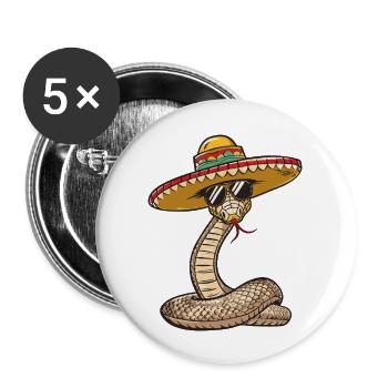 Serpent Cobra Bande Dessinée Drôle Sombrero - Lot de 5 grands badges (56 mm) - blanc - Devant