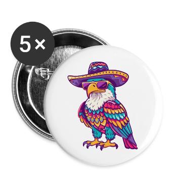 Aigle Bande Dessinée Drôle Sombrero - Lot de 5 grands badges (56 mm) - blanc - Devant
