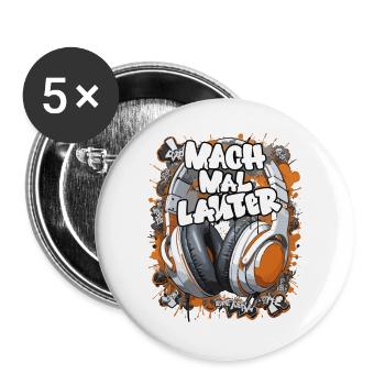 Graffiti-Headphones mit Slogan - Buttons groß 56 mm (5er Pack) - Weiß - Vorne