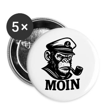 KapitänAffe mit Pfeife MOIN Design - Buttons groß 56 mm (5er Pack) - Weiß - Vorne