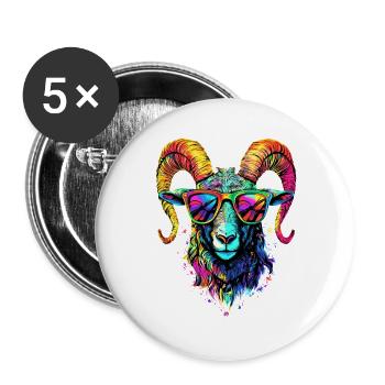 Widder Mufflon Aries Wilde Schafe Männliches Schaf - Buttons groß 56 mm (5er Pack) - Weiß - Vorne