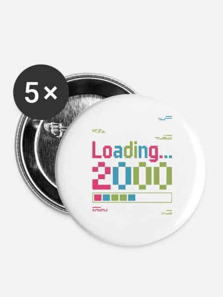Pixel Retro Design Loading 2000 - Buttons groß 56 mm (5er Pack) - Weiß