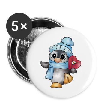 Pinguin mit Herz - Buttons groß 56 mm (5er Pack) - Weiß - Vorne