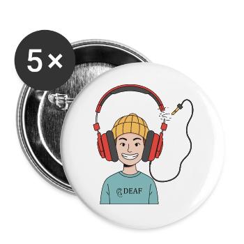 Deaf & Happy - Buttons groß 56 mm (5er Pack) - Weiß - Vorne