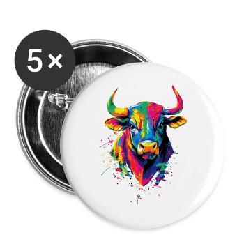 Taureau Bœuf Bovins Vache Taureau Taureau - Lot de 5 grands badges (56 mm) - blanc - Devant