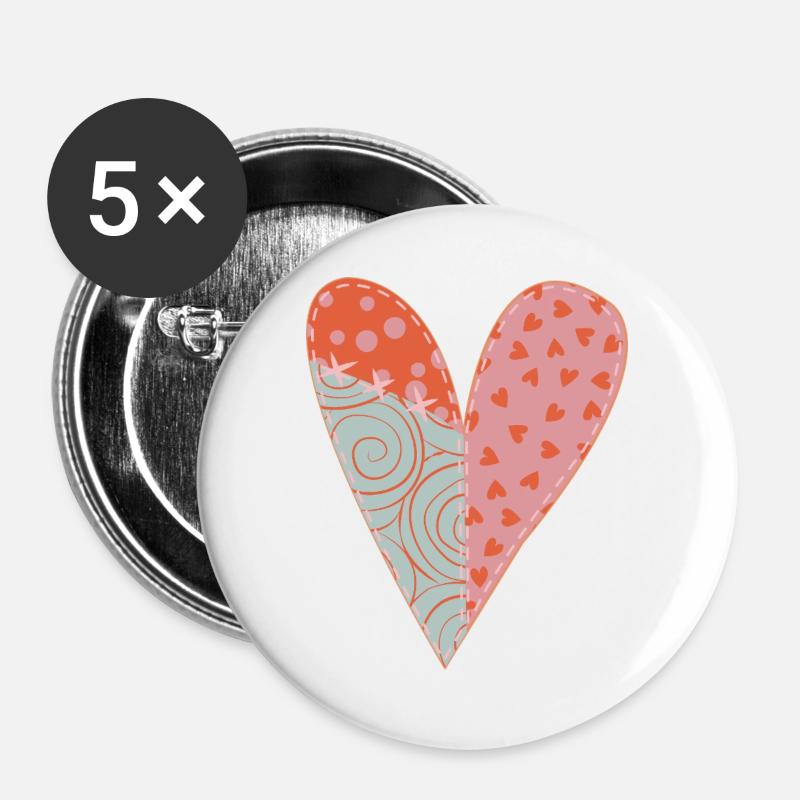 Patchwork Heart No1 - Buttons large 2.2''/56 mm (5-pack) - white