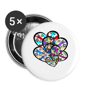 Retro Herzen Herz 60er Vintage Sterne - Buttons groß 56 mm (5er Pack) - Weiß - Vorne