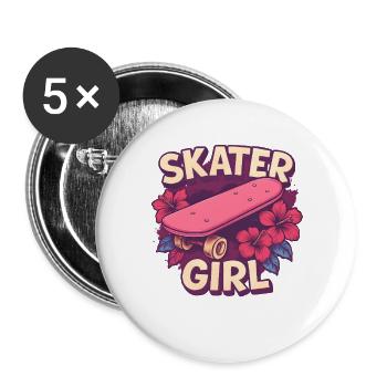 Skater Girl Skateboarden - Buttons groß 56 mm (5er Pack) - Weiß - Vorne