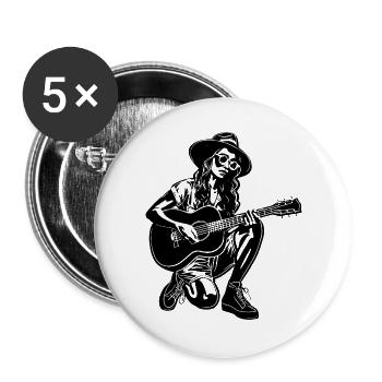 Guitariste Girl - Lot de 5 grands badges (56 mm) - blanc - Devant