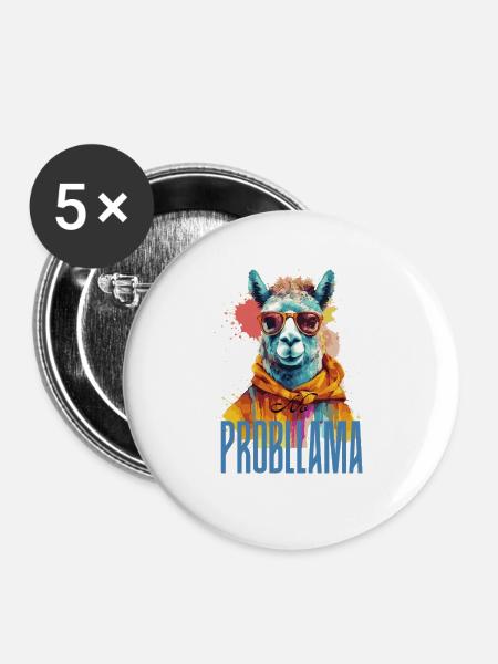No Probllama Lama No Problem - Buttons groß 56 mm (5er Pack) - Weiß