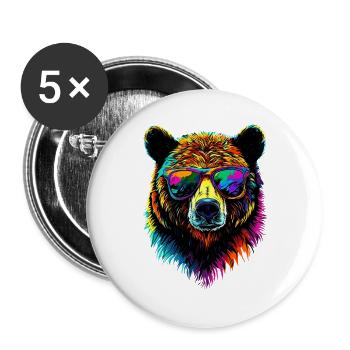 Brown Bear, Grizzly Bear, Bear Brothers, Forest, Wild Bears - Buttons large 2.2''/56 mm (5-pack) - white - Front