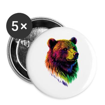 Brown Bear, Grizzly Bear, Bear Brothers, Forest, Wild Bears - Buttons large 2.2''/56 mm (5-pack) - white - Front