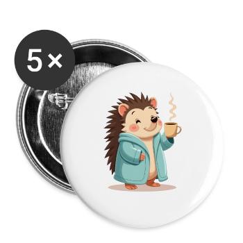 Hedgehog with Coffee Sweater Design - Buttons large 2.2''/56 mm (5-pack) - white - Front