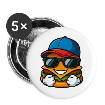 Cool burger joueur de baseball dessin animé enfants - Lot de 5 grands badges (56 mm) - blanc - Devant