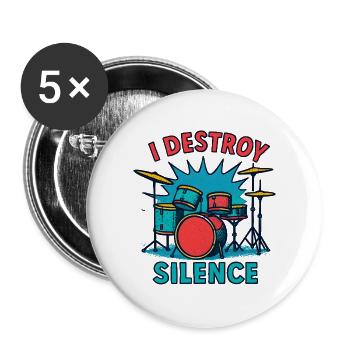 Schlagzeug Schlagzeuger - Buttons groß 56 mm (5er Pack) - Weiß - Vorne